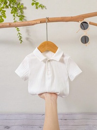 SHEIN 新生兒男寶寶Polo領舒適柔軟皮克半拉鍊運動衫