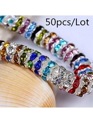 50 Piezas 6/8mm Cuentas Sueltas Brillantes Con Incrustaciones De Diamantes De Imitación De Color Mixto Para La Fabricación De Pulseras, Collares, Y Suministros Para Hacer Joyas Diy