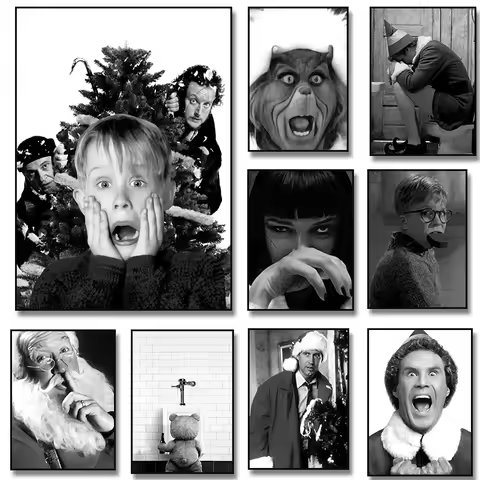 Home Alone Movie Poster, Funny Christmas Black and White, Santa Claus Canvas Painting for Living Roo