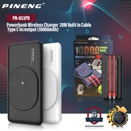 Pineng PN-853PD Powerbank Wireless Charger PN853PD 20W Built In Cable Type C In/output (10000mAh)