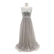 Glamorous Gray Gauze Sleeveless Sequin Evening Gown - Perfect for Any Evening Event