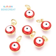 BENECREAT 5pcs Brass Enamel Beads golden Long-Lasting with Jump Ring Flat Round with Red 9.5x6.5x4.5