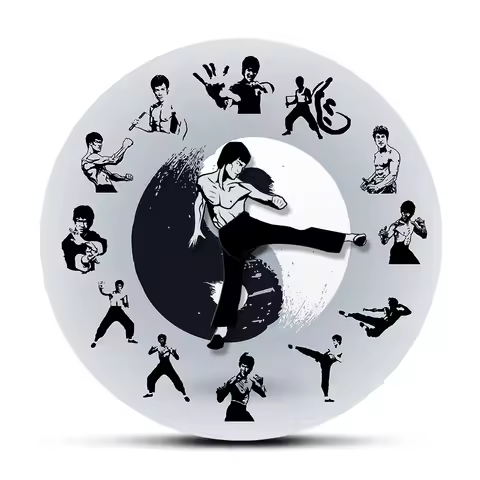 Yin Yang Chinese Kung Fu Wall Clock Martial Arts Home Decor Kung Fu Master Moving Needles Novelty Wa