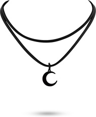 Sacina Gothic Boho Layered Black Crescent Moon Choker Moon Necklace for Women Gothic Emo Grunge Neck