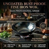 32cm Flat Bottom Carbon Steel Pan, Pre-Seasoned Nitrided Anti-Rust, Suitable For Induction Cooktop A