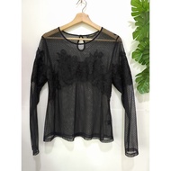 Fashion Clothes For Women. Second Hand See-Through Black L Forwarded Bust 38" Shoulder 16.55" Length