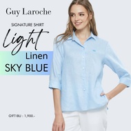 Guy Laroche เสื้อเชิ๊ตผู้หญิง ไลท์ ลินิน แขนสามส่วน สีฟ้าอ่อน (G9T1BU)