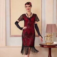 1920s Women's Fringe Sequin Party Dress Set, Includes Accessories, Suitable For Theme Parties And 20
