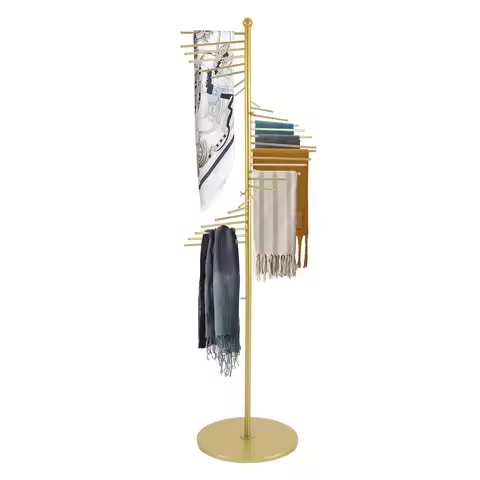 67" Freestanding Scarf Organizer, Metal Spiral Scarf Holder with 30 Rods, Commercial Hijab Organizer