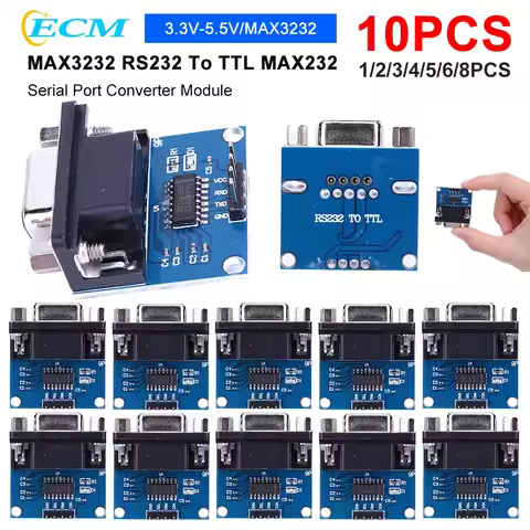 1-10PCS MAX3232 RS232 To TTL MAX232 Flashing Board Converter Module 3.3V-5.5V TX RX VCC GND Female S