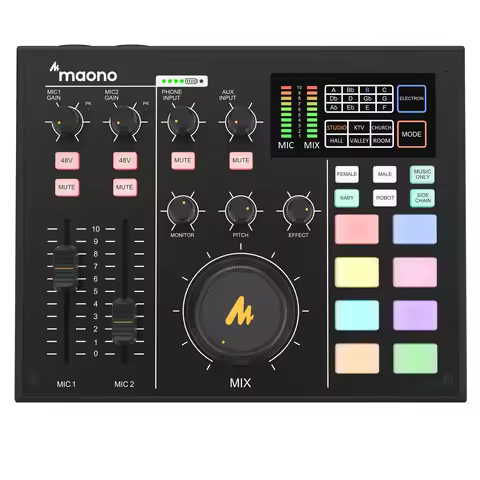 MAONOCASTER All-In-One Podcast Production Studio with Condenser Mic and Headphones Audio Interface f