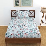 KAWI Single Bedsheet Elastic Fitted Glace Cotton with 1 Pillow Cover (72"X 48"Xup to 8 Inche Mattres