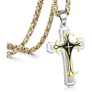 MEALGUET Stainless Steel Crucifix Cross Pendant Necklace,Men's Cross Necklace with Chunky Byzantine 