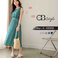 OB DESIGN ★ OBDESIGN ★ ORANGEBEAR ★ PRINTED BELT WAIST DRESS ★ 5 COLORS ★ S-XXXXL SIZE ★ PLUS SIZE