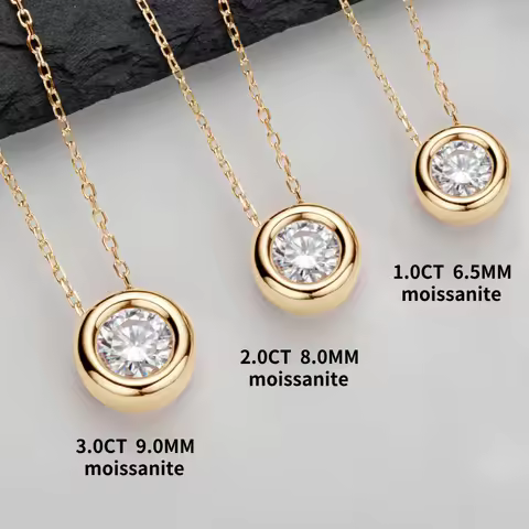 18K Yellow Rose Gold Plated 925 Silver 3CT 1-2CT 9mm Bezel Moissanite Pendant Necklace for Women Men