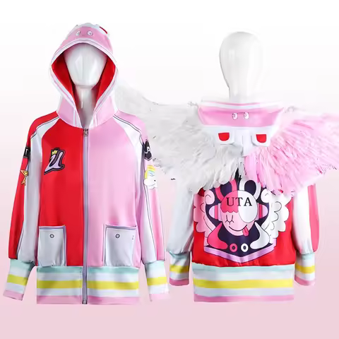 Anime One Piece Cosplay Costume Film Red Uta Clothes Kid Adults Wig Wing Uniform Coat Earphone Carni