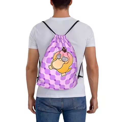 Psyduck 2 Pokemon Portable Travel Drawstring Backpack Riding Backpack Gym Clothes Drawstring Bags