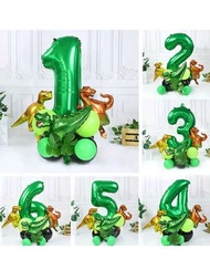 19入組，綠色森林恐龍主題鋁膜氣球套裝，生日派對裝飾背景擺設