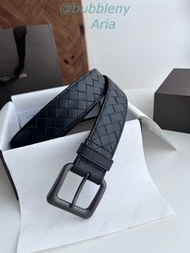 BOTTEGA VENETA 葆蝶家 黑色Intrecciato編織皮革男士皮帶