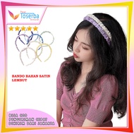 Bando Scrunchie Satin Korea Serut Headband Bandana Polos Wanita Bando Kain Scrunchie Fashion