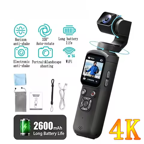 4K Pocket Action Camera 330° Auto-rotate Len Sport Camera Touchscreen Zoom Cam Face Tracking Portabl