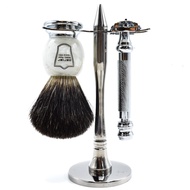 Parker 99R Safety Razor Shave Set – Includes Premium Black Badger Brush, Stainless Steel Stand & Par