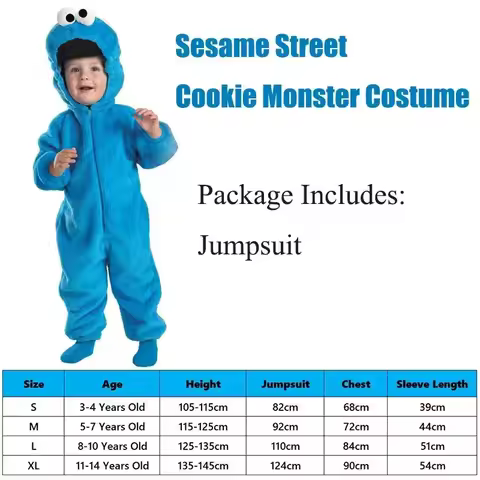 Israel Sesame Boy'S Deluxe Cookie Monster Plush Jumpsuit Street Cookie Toddler Halloween Costume Chi