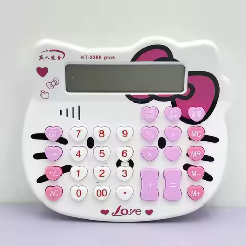 Hello Kitty Calculator Alarm Clock Sound Cat Head Pink Cute Cartoon Desk Clock with Voice Function G