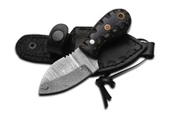 Handmade Neck knife-Damascus Steel Full Tang knife 5'' Mini fixed blade knife-Bushcraft knife-Campin