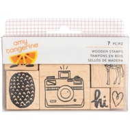 American Crafts Amy Tan Finders Keepers Mounted Wooden Stamps 7/Pkg - Icons