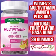 Piping Rock USA Wanita Women’s Multivitamin Plus DHA 36 Gummies Fruit