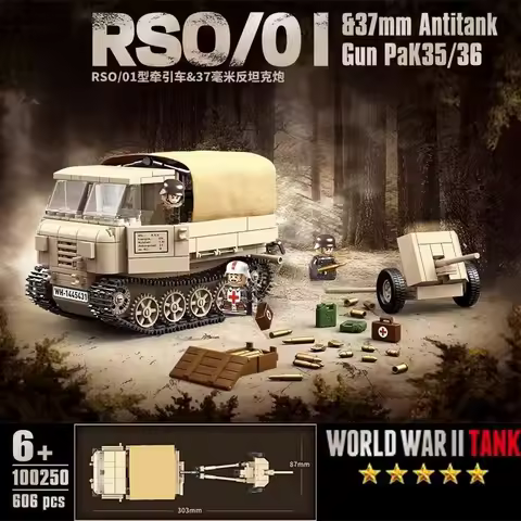 606 Pcs RSO/01 & 37mm Antitank Gun PaK35/36 WW2 Military SeriesTank Building Blocks Bricks Model Set