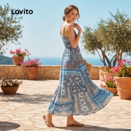 Lovito Dress Boho Tali Musim Bunga/Panas Kasual untuk Wanita L142ED610 Gaun Bohom Garters Wanita L14