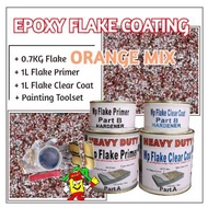 ORANGE MIX FLAKE • Epoxy Flake Coating Set c/w Painting Toolset • Refurnishing Floor • No Hacking • Waterproofing