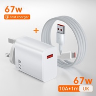 67W USB Charger Quick Charge 3.0 USB Fast Charging Charger Type C Cable 10A For Travel Wall Adapter