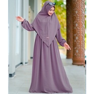 Gamis Set Hijab Luna Syari Bahan Crinkle Airflow - Gamis Elegan S F5E9