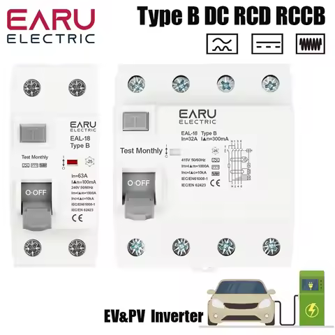 2P 4P 10/30/100/300mA Electric Vehicle EV Charging Pile Residual Current Breaker DC RCCB RCD Type B 