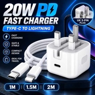 20W PD Fast Charger for iPhone UK 3 Pin USB C Adapter Type C to Lightning Cable 1M 1.5M 2M