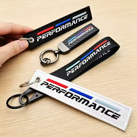 1pcs Black White Performance Emblem Lanyard Nylon Printing Logo Style Keychain For BMW M Performance