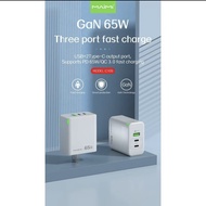 Maimi หัวชาร์จ รุ่น C109 65W ชาร์จเร็ว หัวชาร์จ แบบ 3พอร์ท อะแดปเตอร์ ปลั๊กชาร์จ สีขาว ของ แท้100%