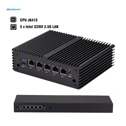 Fanless Mini PC J6412 Quad Core, 5x Intel I226V LAN, Console, DDR4 RAM, Mini Case/ 1U Rack- PfSense 