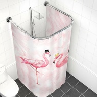 U Shaped Shower Curtain Set Waterproof Polyester Curved Rod Easy Assembly Bathroom Divider