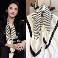 黑白条纹小方巾丝巾女春秋冬季搭配衬衫职业装饰护颈围脖子薄围巾Black and White Striped Small Square Scarf Women's Spring, Autumn and 