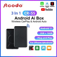 Acodo Original Carplay wired to wireless 3 in 1 CR-55 Wireless CarPlay Android Auto Android 11 TV Box QCM2290 4G+64G CarPlay AI Box Support Youtube Car Intelligent System
