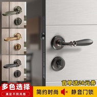 Nordic Door Handle Black Indoor Bathroom Door Lock Solid Wood Light Luxury Bedroom Mute Handle Lock 