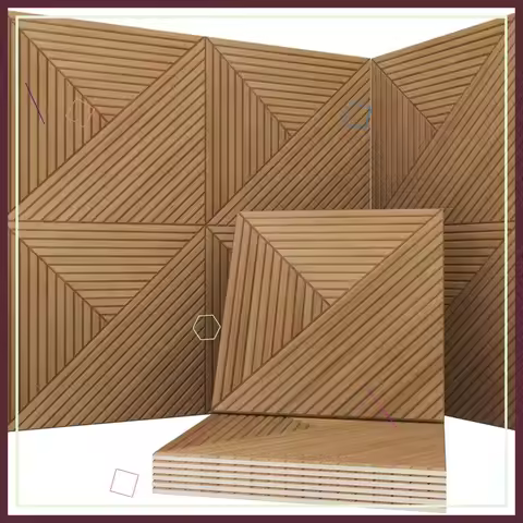 Acoustic Wall Panels 6-Pack 23.62x23.62 Inches Sound Absorbing Art Panels Decorative Grooved Wood Te