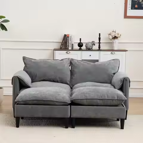 U-Shaped Convertible Sofa with Storage Footstools, Gray 2-Seater Combination Sofa for Living Room, B