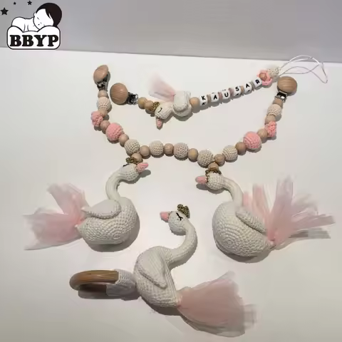 Baby Swan Rattle Toys Newborn Crochet Rattle Baby stroller Mobile Toys Wooden Clips Pendant Toys for