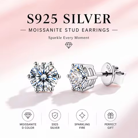 GRA Moissanite Studs Earrings Pass Diamond Tester Pen For Men Women Gemstone 925 Silver Earrings Wit
