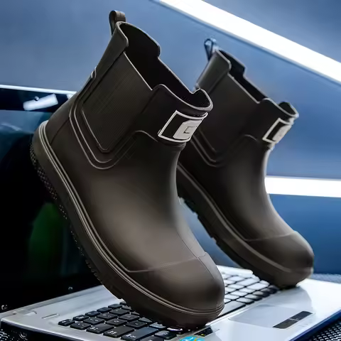 Men's Short-Tube Non-Slip Rain Boots, Fashionable Low-Top Water Shoes, Pvc One-Piece Molded Rain Boo